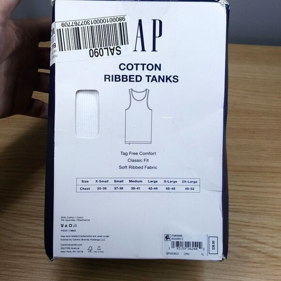 GAP Shirt Mens XL White 3-Pack Tank Top Cotton Ribbed Stretch Classic Fit - Picture 3 of 6